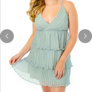 Sage green tiered mini dress WORN ONCE